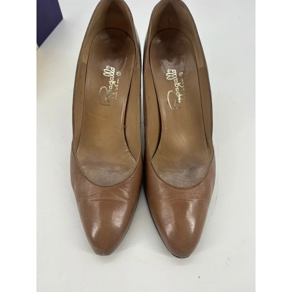 Pappagallo Pumps Women 9 M Vintage Pointed Toe Brown Leather Stiletto Spain